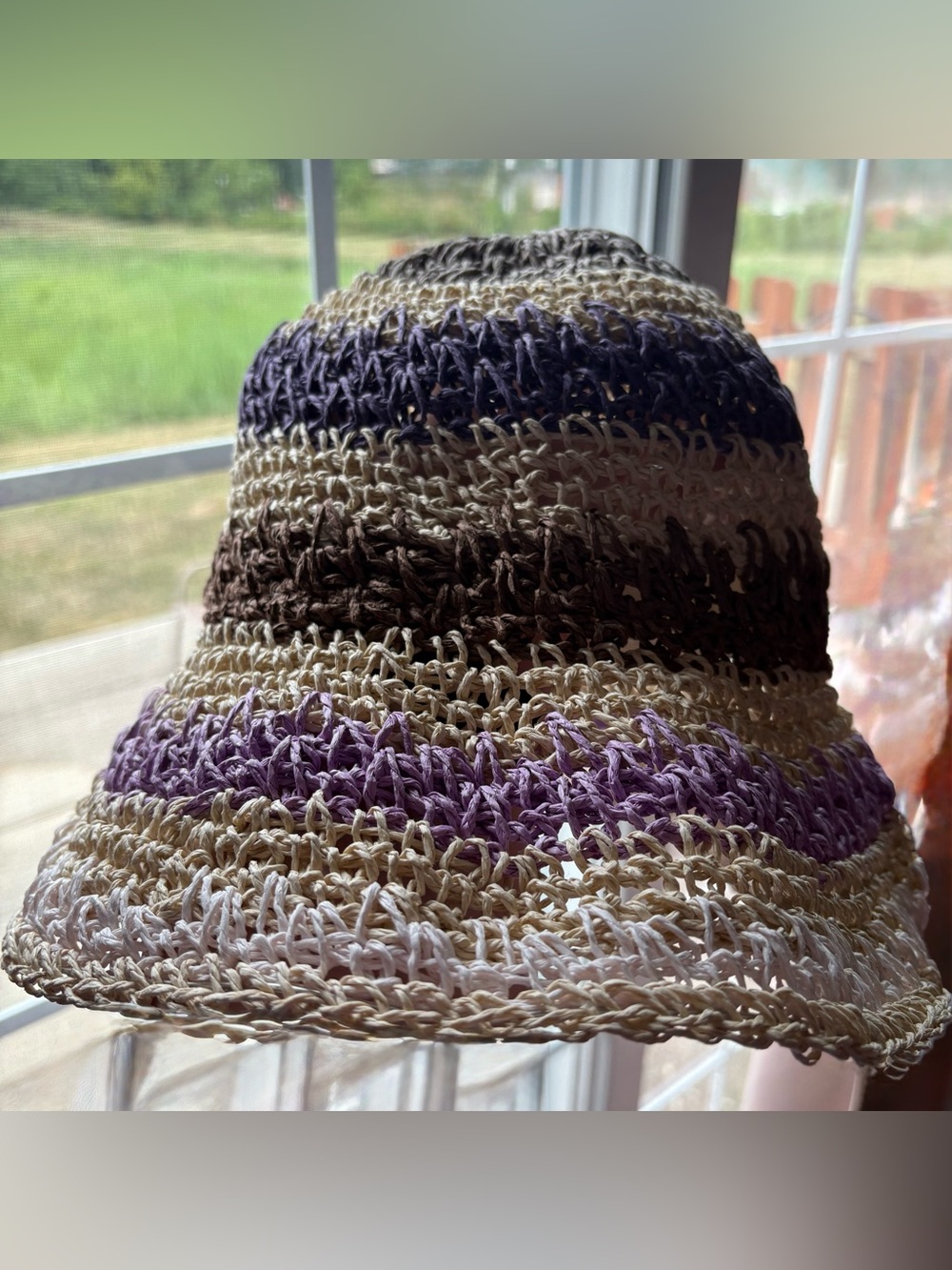 LOGO by Lori Goldstein Handwoven Straw Bucket Hat in Cream, Brown, Purple